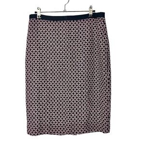Talbots Black & Pink Square Print Tweed Pencil Knee Length Skirt 8